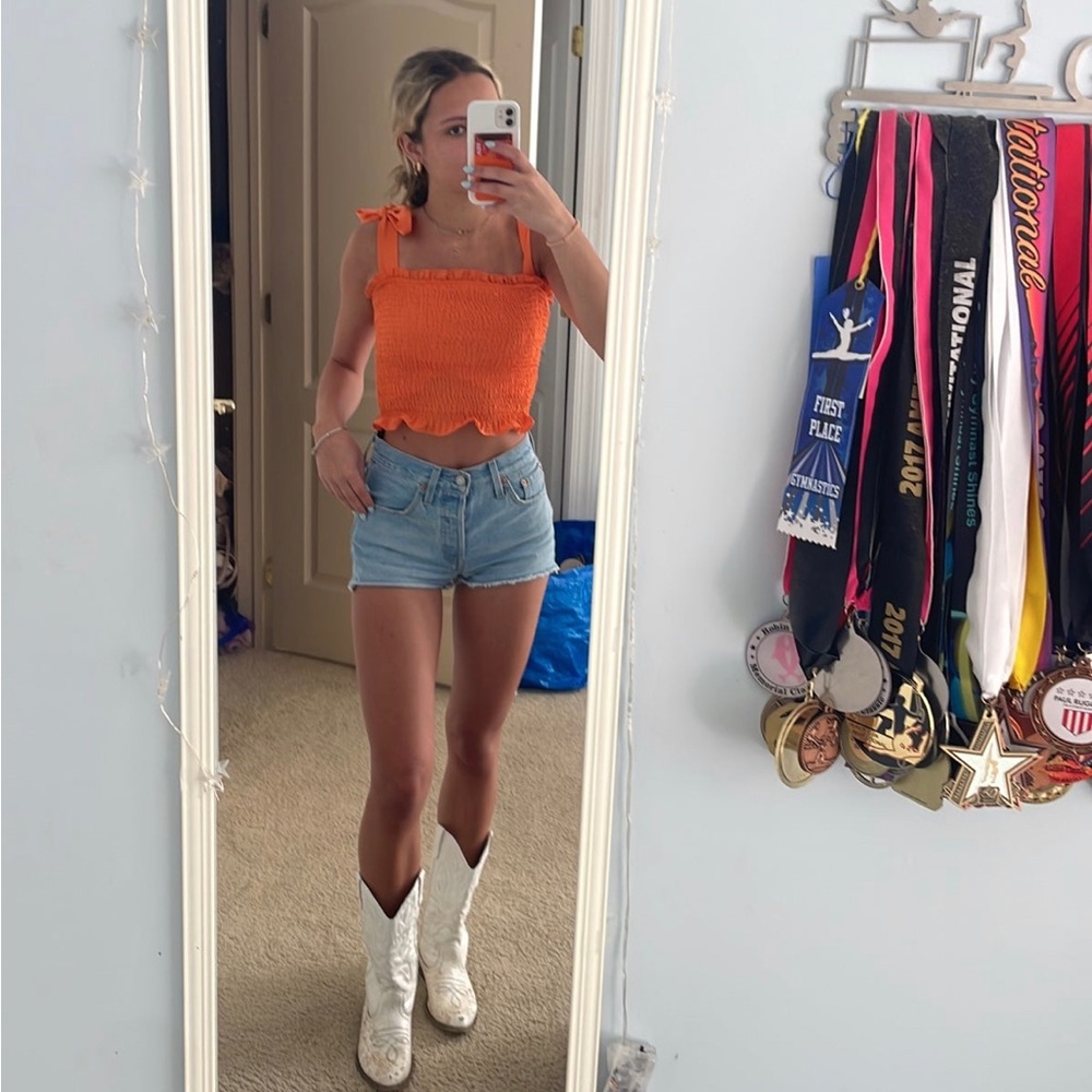Orange tie strap top